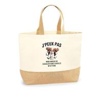 Planetee Sac jute J'peux pas j'ai Cavalier King Charles - Cabas Coton Jute Courses Plage Cadeau Humour