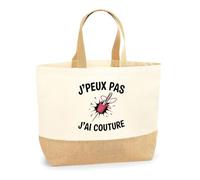 Planetee Sac jute J'peux pas j'ai Couture - Cabas Coton Jute Courses Plage Cadeau Humour