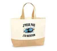 Planetee Sac jute J'peux pas j'ai Natation - Cabas Coton Jute Courses Plage Cadeau Humour