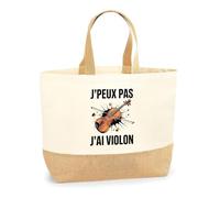 Planetee Sac jute J'peux pas j'ai Violon - Cabas Coton Jute Courses Plage Cadeau Humour