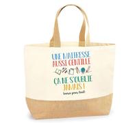 Planetee Sac jute Maîtresse aussi gentille| Sac Cabas Rentrée des Classes Cadeau Remerciement fin d'Années Cadeau Collègue Cadeau Professeur Institutrice Prof Noël