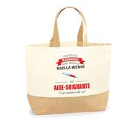 Planetee Sac jute Marraine Aide Soignante | Cabas de Plage Courses Coton et Toile de Jute Idée Cadeau