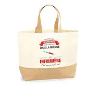 Planetee Sac jute Marraine Infirmière | Cabas de Plage Courses Coton et Toile de Jute Idée Cadeau