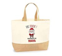 Planetee Sac jute Maya Pas Touche Père Noël - Sac de course - Secret santa Cadeau Noël Humour Insolite Collègue
