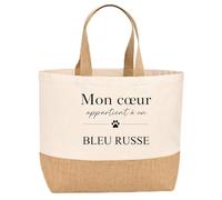 Planetee Sac jute Mon coeur Bleu Russe Cadeau femme
