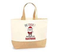 Planetee Sac jute Nathan Pas Touche Père Noël - Sac de course - Secret santa Cadeau Noël Humour Insolite Collègue