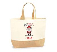 Planetee Sac jute Tata Pas Touche Père Noël - Sac de course - Secret santa Cadeau Noël Humour Insolite Collègue