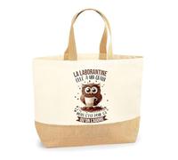 Planetee Sac La Laborantine Chouette grain | Cabas de Plage Courses Coton et Toile de Jute Idée Cadeau Femme