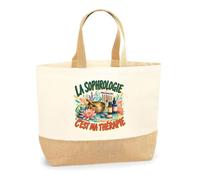 Planetee Sac La sophrologie c'est ma thérapie | Cabas en Coton avec Fond Jute 18 L 34 × 33 × 13 cm | Marché Shopping Plage Courses | Cadeau Femme Anniversaire Noël