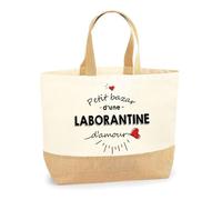 Planetee Sac Laborantine d'Amour | Cabas de Plage Courses Coton et Toile de Jute Idée Cadeau Femme