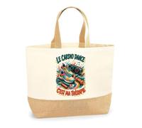 Planetee Sac Le cardio dance c'est ma thérapie | Cabas en Coton avec Fond Jute 18 L 34 × 33 × 13 cm | Marché Shopping Plage Courses | Cadeau Femme Anniversaire Noël