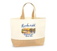Planetee Sac Le coucher de soleil, toujours une bonne idée | Cabas en Coton avec Fond Jute 18 L 48 × 37 × 13 cm | Marché Shopping Plage Courses | Cadeau Rêveur Rêveuse Femme Anniversaire Noël
