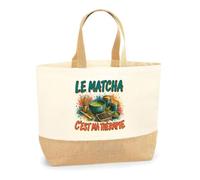 Planetee Sac Le matcha c'est ma thérapie | Cabas en Coton avec Fond Jute 18 L 48 × 37 × 13 cm | Marché Shopping Plage Courses | Cadeau Femme Anniversaire Noël
