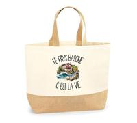 Planetee Sac Le Pays basque c'est la vie | Cabas en Coton avec Fond Jute 18 L 48 × 37 × 13 cm | Marché Shopping Plage Courses | Cadeau Euskadi de Cœur Femme Anniversaire Noël