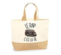 Planetee Sac Le rap c'est la vie | Cabas en Coton avec Fond Jute 18 L 48 × 37 × 13 cm | Marché Shopping Plage Courses | Cadeau Rappeur Rappeuse Femme Anniversaire Noël