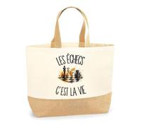 Planetee Sac Les échecs c'est la vie | Cabas en Coton avec Fond Jute 18 L 48 × 37 × 13 cm | Marché Shopping Plage Courses | Cadeau Joueur et Joueuse de Stratégie Femme Anniversaire Noël