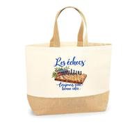 Planetee Sac Les échecs, toujours une bonne idée | Cabas en Coton avec Fond Jute 18 L 48 × 37 × 13 cm | Marché Shopping Plage Courses | Cadeau Joueur et Joueuse D'Échecs Femme Anniversaire Noël