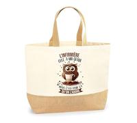 Planetee Sac L'Infirmière Chouette grain | Cabas de Plage Courses Coton et Toile de Jute Idée Cadeau Femme
