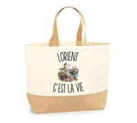 Planetee Sac Lorient c’est la vie | Cabas en Coton avec Fond Jute 18 L 48 × 37 × 13 cm | Marché Shopping Plage Courses | Cadeau Lorientais Lorientaise Femme Anniversaire Noël