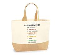 Planetee Sac loto Journée Parfaite | Cabas de Plage Courses Coton et Toile de Jute Idée Cadeau