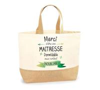 Planetee Sac Maitresse Inoubliable | Cabas de Plage Courses Coton et Toile de Jute Idée Cadeau