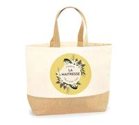 Planetee Sac maitresse merci | Cabas de Plage Courses Coton et Toile de Jute Idée Cadeau