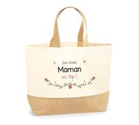 Planetee Sac Maman au top | Cabas de Plage Courses Coton et Toile de Jute Idée Cadeau Femme
