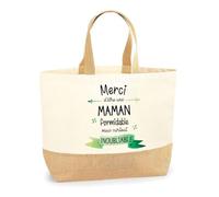 Planetee Sac Maman Inoubliable | Cabas de Plage Courses Coton et Toile de Jute Idée Cadeau Femme
