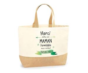 Planetee Sac Maman Inoubliable | Cabas de Plage Courses Coton et Toile de Jute Idée Cadeau Femme