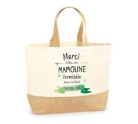 Planetee Sac Mamoune Inoubliable | Cabas de Plage Courses Coton et Toile de Jute Idée Cadeau Femme