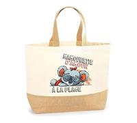 Planetee Sac Mamounette d'amour Koala à la Plage | Cabas Courses Shopping Vacances Coton et Toile de Jute Idée Cadeau Femme