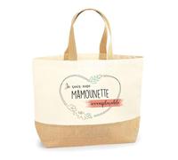 Planetee Sac Mamounette Irremplaçable | Cabas de Plage Courses Coton et Toile de Jute Idée Cadeau Femme