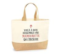 Planetee Sac Mamounette Qui Déchire Femme | Cabas de Plage Courses Coton et Toile de Jute Idée Cadeau