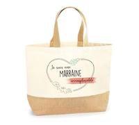 Planetee Sac Marraine Irremplaçable | Cabas de Plage Courses Coton et Toile de Jute Idée Cadeau Femme