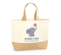 Planetee Sac Marraine parfait éléphant | Cabas de Plage Courses Coton et Toile de Jute Idée Cadeau