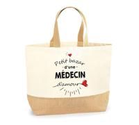 Planetee Sac Médecin d'Amour | Cabas de Plage Courses Coton et Toile de Jute Idée Cadeau Femme