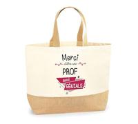Planetee Sac Merci Prof Géniale | Cabas de Plage Courses Coton et Toile de Jute Idée Cadeau Femme