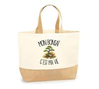 Planetee Sac Mon bonsaï c'est ma vie | Cabas en Coton avec Fond Jute 18 L 48 × 37 × 13 cm | Marché Shopping Plage Courses | Cadeau Amoureux et Amoureuse des Plantes Femme Anniversaire Noël