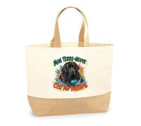 Planetee Sac Mon Terre-Neuve c'est ma thérapie | Cabas en Coton avec Fond Jute 18 L 48 × 37 × 13 cm | Marché Shopping Plage Courses | Cadeau Femme Anniversaire Noël