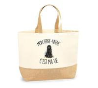 Planetee Sac Mon Terre-Neuve c'est ma vie | Cabas en Coton avec Fond Jute 18 L 48 × 37 × 13 cm | Marché Shopping Plage Courses | Cadeau Propriétaire Chien Femme Anniversaire Noël