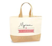 Planetee Sac Myriam en Vacances | Cabas de Plage Courses Coton et Toile de Jute Idée Cadeau Femme