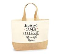 Planetee Sac Myriam une super Collègue | Cabas de Plage Courses Coton et Toile de Jute Idée Cadeau Femme