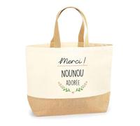 Planetee Sac Nounou Adorée | Cabas de Plage Courses Coton et Toile de Jute Idée Cadeau Homme