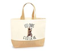 Planetee Sac ours c'est la vie | Cabas de Plage Courses Coton et Toile de Jute Idée Cadeau