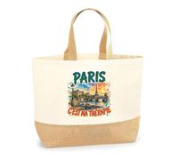 Planetee Sac Paris c'est ma thérapie | Cabas en Coton avec Fond Jute 18 L 48 × 37 × 13 cm | Marché Shopping Plage Courses | Cadeau Femme Anniversaire Noël
