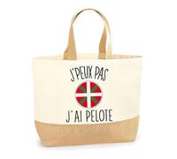 Planetee Sac pelote basque Pelote J'peux pas | Cabas de Plage Courses Coton et Toile de Jute Idée Cadeau