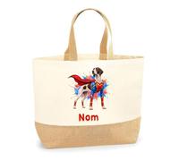 Planetee Sac Pointer Anglais | Cabas en Coton avec Fond Jute 18 L 48 × 37 × 13 cm | Marché Shopping Plage Courses | Cadeau Femme Anniversaire Noël