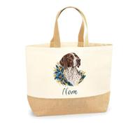 Planetee Sac Pointer Anglais | Cabas en Coton avec Fond Jute 18 L 48 × 37 × 13 cm | Marché Shopping Plage Courses | Cadeau Femme Anniversaire Noël
