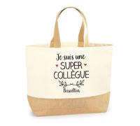 Planetee Sac Priscillia une super Collègue | Cabas de Plage Courses Coton et Toile de Jute Idée Cadeau Femme