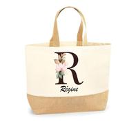 Planetee Sac Régine | Cabas en Coton avec Fond Jute 18 L 48 × 37 × 13 cm | Marché Shopping Plage Courses | Cadeau Femme Anniversaire Noël